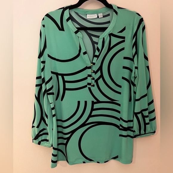 New York & Company Tops - New York & Company Stretch Turquoise/Navy Top